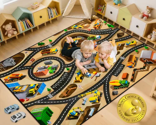 Miniatura 14 de AlfabetoAcre Alfombra para Niños, 5x7 pies Alfombras de Coches Animales para Niños, Extra Gruesa (0.4 pulgadas) - Alfombra de Carretera de Zoológico
