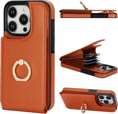 Miniatura 16 de Folosu Funda compatible con iPhone 15 Pro con soporte para tarjetas, rotación de 360°, soporte de anillo de dedo con función atril, bloqueo RFID
