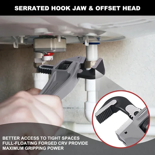 Miniatura 4 de HAUTMEC Llave de tubería compensada de aluminio de 14 pulgadas, llave de fontanería ajustable resistente, capacidad de mandíbula de 2 pulgadas