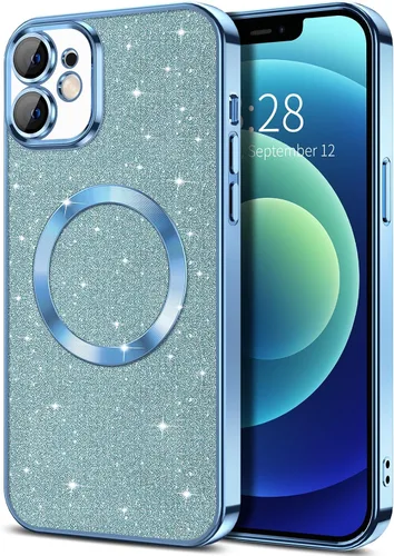 Miniatura 70 de Hython Funda para iPhone 13 Pro Max con purpurina, fundas magnéticas transparentes para teléfono con protector de lente de cámara