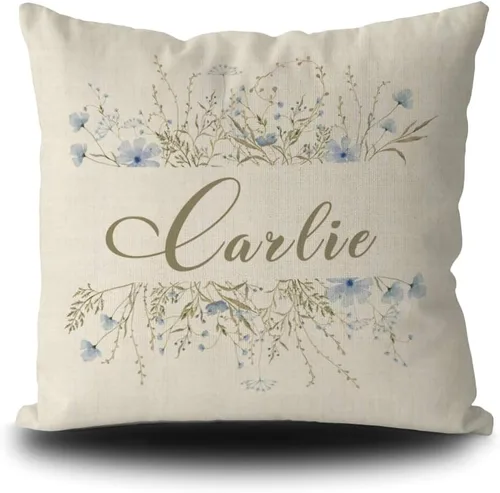Miniatura 9 de Custom Gifts Bloom Flowers Green Leaves Personalized Floral Pillowcase with Name, 16x16 Inch Double Sided, Spring Summer Flower Pillow Cover Gifts