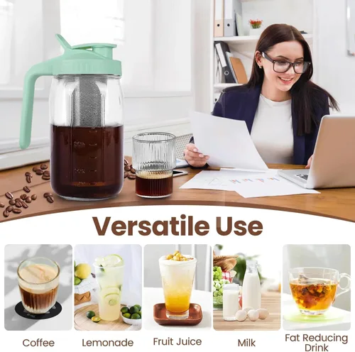 Miniatura 5 de Máquina para café de filtro frío, jarra de albañil de 32 onzas con filtro de acero inoxidable, tapa con asa de salida, vidrio resistente hermético