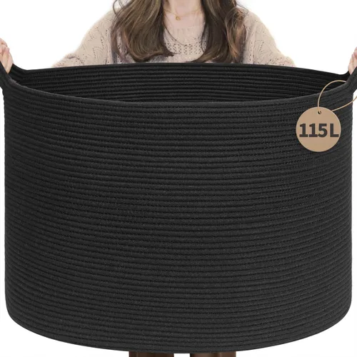 Miniatura 20 de INDRESSME Cesta de Cuerda de Algodón XXXLarge 21.7" x 21.7" x 13.8" Cestas Tejidas para Ropa de Bebé Cestas de Mantas Cesta de Juguetes con Textura