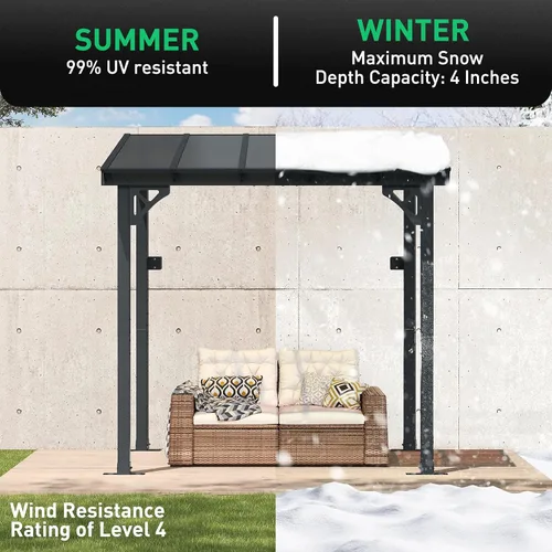 Miniatura 10 de Aoxun Pérgola de 8 x 5 pies para patio, cenador con techo inclinado, pérgola para parrilla grande montada en la pared, toldos resistentes