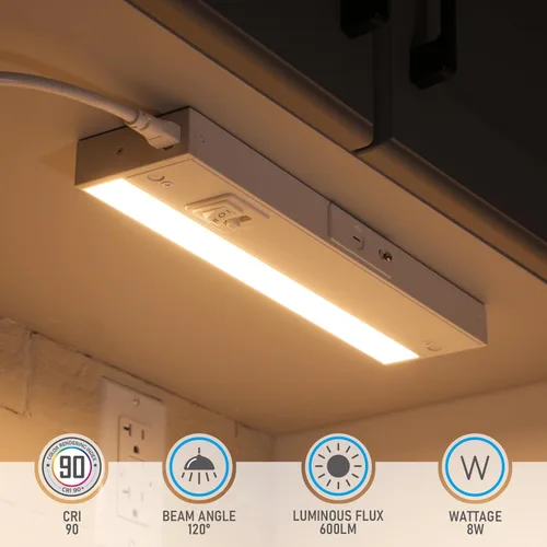 Miniatura 6 de TORCHSTAR Paquete de 4 luces LED de 12 pulgadas para debajo del gabinete, 5CCT, ETL T24, 8W 600LM, cableado y enchufable, 5 colores seleccionables