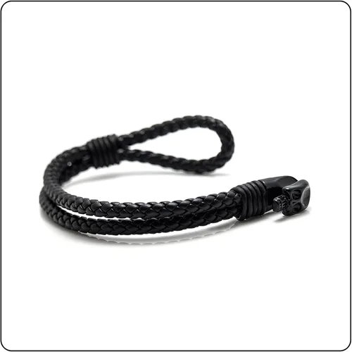 Miniatura 5 de Pulsera de cuero de calavera de aleación punk rock, 7.5 pulgadas