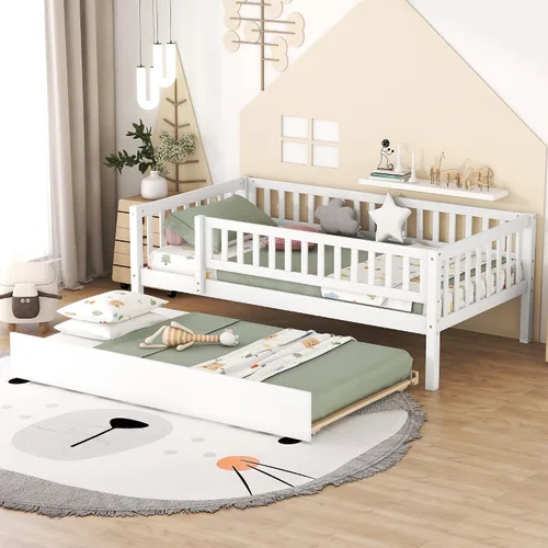 Miniatura 13 de Harper & Bright Designs Sofá cama de tamaño individual con nido, marco de cama individual de madera para niños con rieles, no necesita somier, fácil