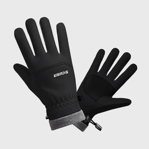Miniatura 8 de Winter Thermal Cycling Gloves, Windproof Faux Leather with Adjustable Drawstring & Touchscreen Fingers, Non-Slip Grip for Cold Weather Biking, Black