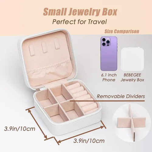 Miniatura 4 de BeBeGee Joyero de viaje, mini organizador de viaje portátil, pequeñas cajas de joyería para mujeres, regalos de dama de honor y accesorios