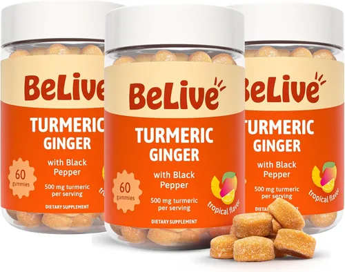 Miniatura 9 de BeLive Curcumina de cúrcuma con pimienta negra y jengibre, 60 gomitas I suplemento de cúrcuma y jengibre para apoyo inmunológico, piel saludable