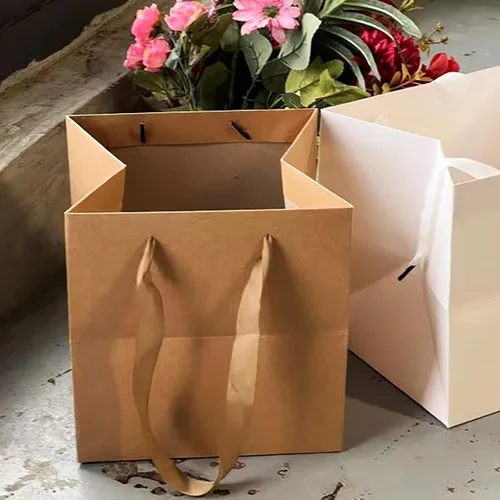 Miniatura 9 de Bolsa de regalo de papel kraft pequeña con fondo cuadrado con asas (kraft natural, 4 x 4 x 4 pulgadas, 10 unidades)