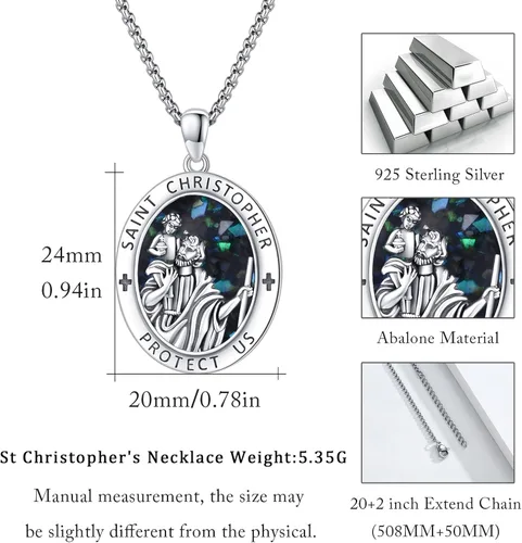 Miniatura 352 de Collar con colgante de plata de ley 925 con medalla de San Patrón, joyería religiosa para hombres y mujeres, con cadena de acero inoxidable 316L