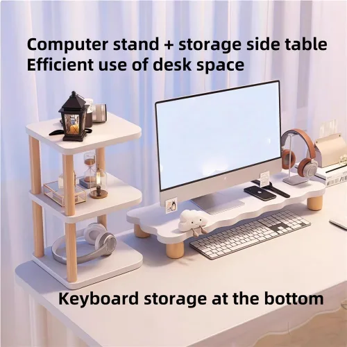 Miniatura 3 de Juego de soporte de monitor para escritorio, elevador de monitor de madera con estante de almacenamiento, soporte de monitor de computadora