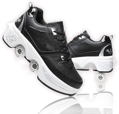 Miniatura 13 de Zapatos de patinaje convertibles para hombres y mujeres, zapatos de paseo automáticos para niños y adultos, patines con doble fila de ruedas, ruedas
