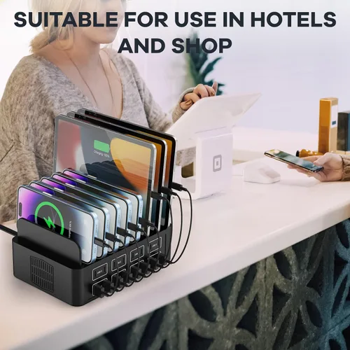 Miniatura 6 de Estación de carga de 150W/35A para múltiples dispositivos, RUANSZZ Estación de carga rápida de 16 puertos USB-C, Organizador de carga múltiple