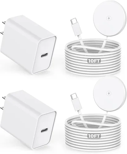 【Certificado Apple MFi】Cargador inalámbrico magnético, paquete de 2 cargadores Apple Mag-Safe de 10 pies, carga rápida MagSafe inalámbrica para