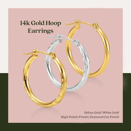 Miniatura 3 de Aretes de aro de tubo de 14 K de 0.18 pulgadas, corte de diamante