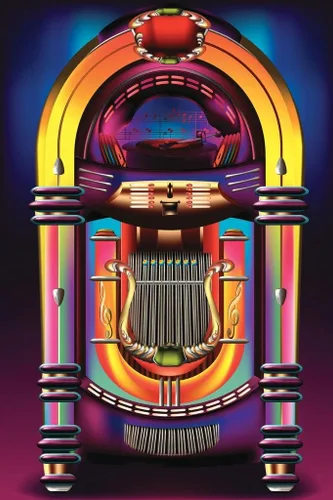 Póster fotográfico vintage de rock roll con música y música de Jukebox, máquina retro, lista de reproducción de comedor, estéreo, alta fidelidad, de