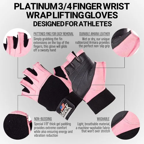 Miniatura 3 de Schiek Sports 520 - Guantes de levantamiento de pesas sin dedos para mujer Rosa