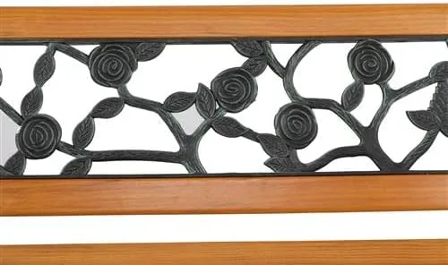 Miniatura 4 de Outvita Banco de jardín de 49.5 pulgadas, asiento de madera dura y banco de parque con reposabrazos de metal para patio, porche, camino, césped