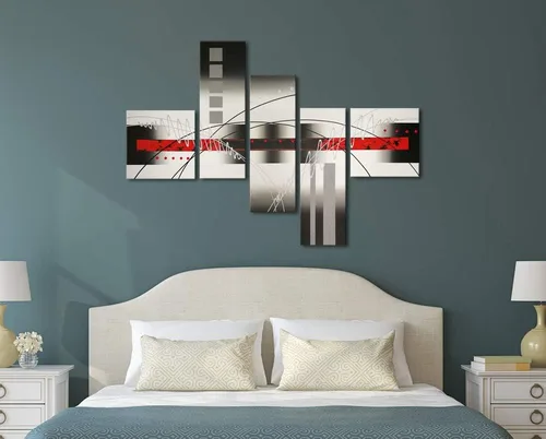 Miniatura 4 de Wieco Art Estirado y enmarcado 100% pintado a mano, lienzo moderno, decoración de pared, líneas blancas perfectas, decoración del hogar, pinturas al