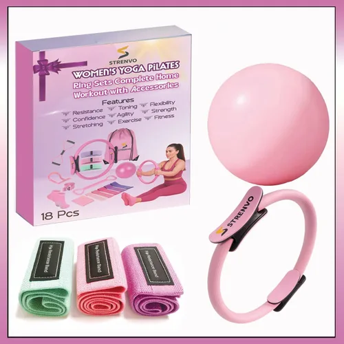 Miniatura 6 de Juego de anillos de yoga y pilates para entrenamientos en casa, kit de fitness de 18 piezas para mujer, accesorios de resistencia y tonificación
