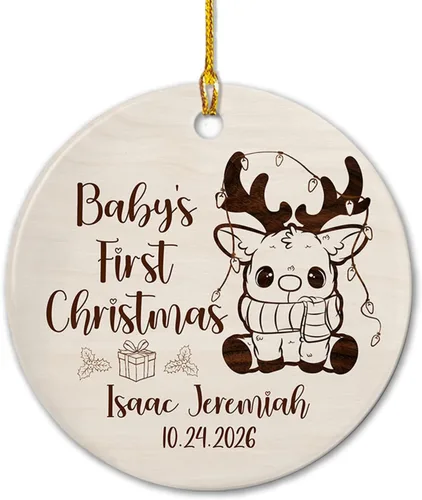 Miniatura 14 de Adornos de cerámica personalizados con texto en inglés «My First Christmas», bonito adorno de Navidad de gato para bebés, niños, primer recuerdo