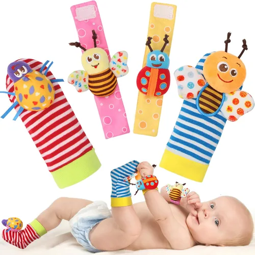 Bloobloomax Juego de calcetines de sonajero de muñeca y buscador de pies, juguetes para bebés de 0 a 36 meses, juguetes de manos y pies para recién
