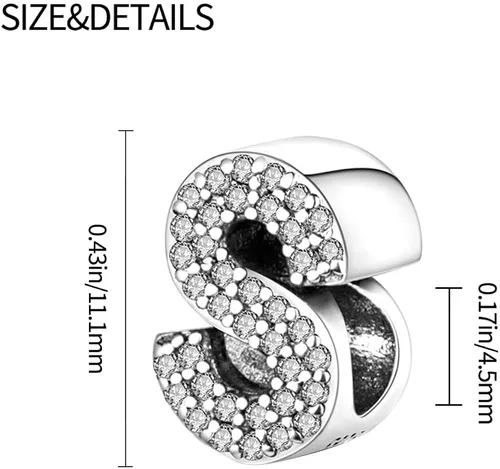 Miniatura 6 de Pandach Alphabet Initial Charms Letter Complete A-Z Letters Solid Silver Cubic Zircons Beads Dangle Pendants for European Bracelets Necklace Women