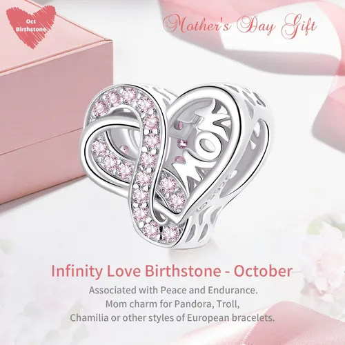 Miniatura 6 de VOROCO Sterling Silver Mom Charm Birthstone for Bracelets and Necklacesfront and back Consistent Infinity charms Heart for Mothers Birthday