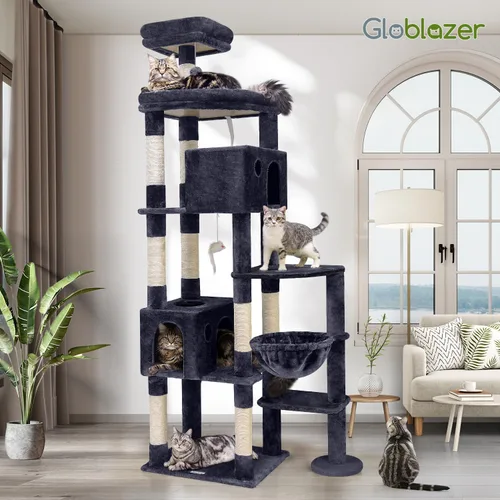 Miniatura 8 de Globlazer Árbol gigante para gatos, árbol para gatos de interior de 83 pulgadas para gatos grandes y adultos, torre XXL para gatos con 9 postes Gris