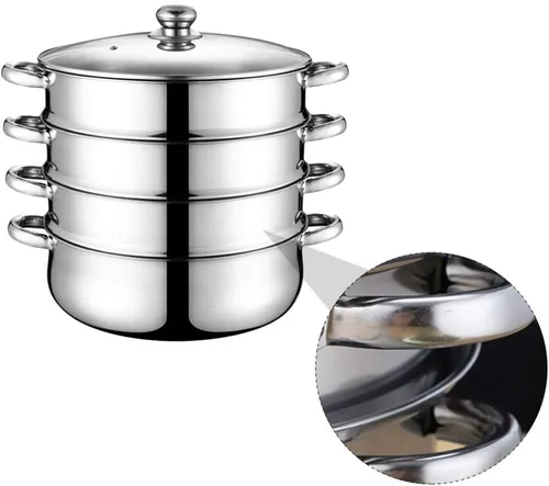 Miniatura 9 de Cabilock Olla de vapor de acero inoxidable de 4 niveles, olla caliente multifuncional de 10.82 pulgadas para cocinar al vapor alimentos y sopas