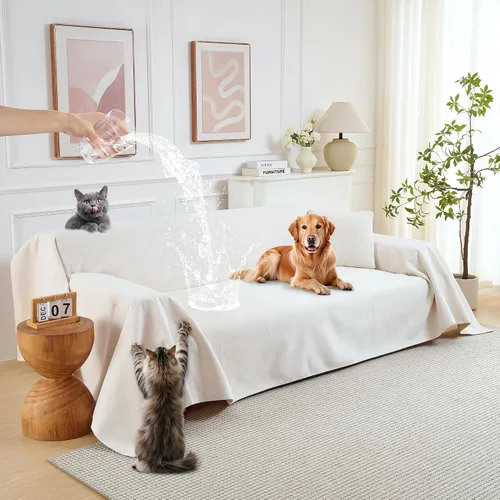 Miniatura 8 de PuTian Funda de sofá 100% impermeable para perros, antiarañazos, lavable, antideslizante, manta de funda de 2 cojines para sofá silla reclinable