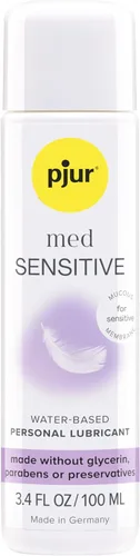 pjur med Sensitive - Lubricante a base de agua, lubricante sexual íntimo prémium para hombres, mujeres y parejas, de larga duración, 3.4 onzas