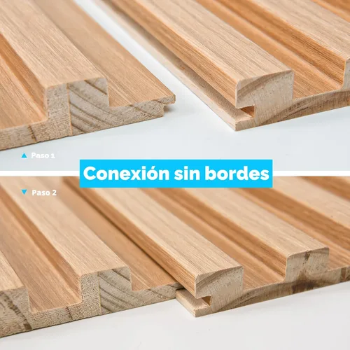 Miniatura 6 de Art3d Paneles de pared de madera de listones para decoración de interiores y techos, paquete de 4 piezas + 1 moldura final, tamaño 108 x 5.7 Roble