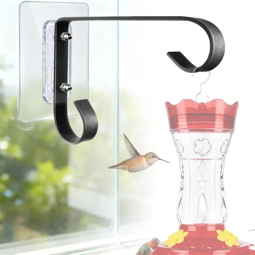 Soporte de ventana para colgar comederos de pájaros: comedero de metal colgante para pájaros de 6 pulgadas - comedero geométrico para colibríes de