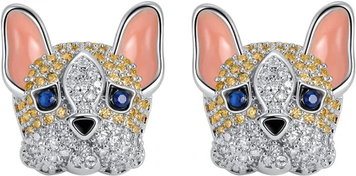 Frenchie Dog Earrings for Women and Girls by Ginger Lyne, CZ French Bulldog or Boston Terrier Stud Earring Cubic Zirconia