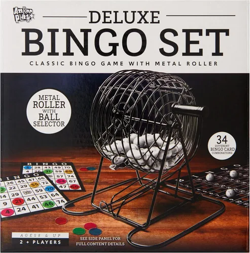 Estuche de bingo de metal de lujo, kit de juego nocturno de bingo, incluye jaula de bingo de metal, 75 bolas numeradas, 150 marcadores de bingo, 17