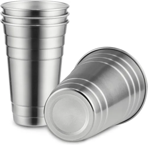 Miniatura 11 de MEWAY Vasos de acero inoxidable de alta calidad de 16 onzas (paquete de 12) – Vasos de metal de alta calidad – Vaso apilable duradero, vasos
