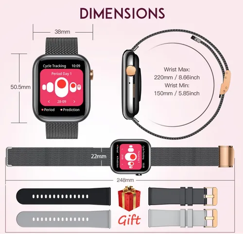 Miniatura 7 de Smartwatch - Reloj inteligente para mujer, reloj inteligente negro para mujer, responder llamadas Bluetooth, teléfonos Android, compatible