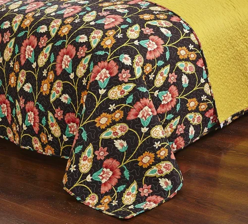Miniatura 4 de DaDa Bedding Collection Marigold's Elegant Autumn Garden - Juego de colcha reversible acolchada – Brillante vibrante floral multicolor sólido