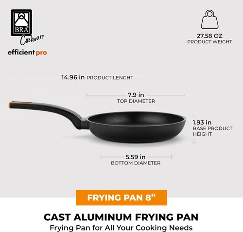 Miniatura 2 de BRA COOKWARE Efficient Pro - Sartén antiadherente Sartén de aluminio fundido de 8 pulgadas Sartén de revestimiento resistente a los arañazos
