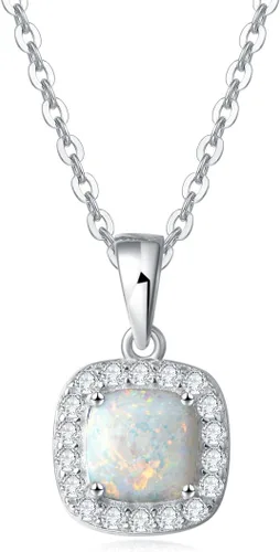 Carleen Juego de joyas de plata de ley 925 chapada en oro blanco de 14 quilates, circonita cúbica, halo de ópalo creado, regalo para mujeres y niñas