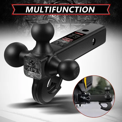 Miniatura 6 de Enganche de remolque tri bola con gancho, se adapta a receptor de enganche de 2", 1-7/8", bolas de 2" y 2-5/16" con acabado negro mate, seguro