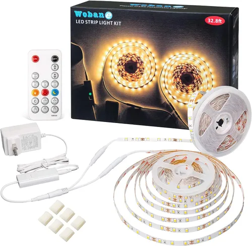 Miniatura 8 de WOBANE - Tira de luces LED blancas, kit de tira de luz LED regulable, 16.4 pies de luces en cinta flexible para dormitorio, cocina, debajo