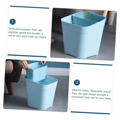 Miniatura 8 de Zerodeko Cubo de basura de cocina de doble compartimento, 2 compartimentos, cesta de basura de plástico para oficina en casa, color azul