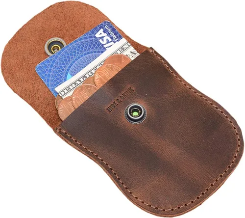 Miniatura 4 de Hide & Drink, Bolsa de monedas con curvas, estuche de bolsillo para centavos, bolsa rústica, accesorio de viaje, cuero de grano completo, hecho a