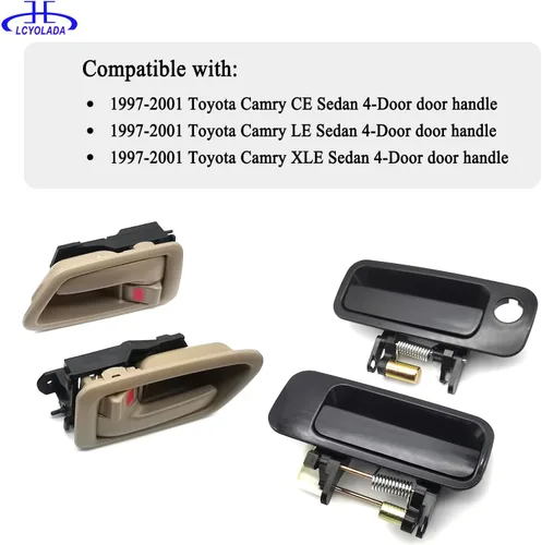 Miniatura 4 de 8 piezas manijas de puerta exterior e interior Toyota Camry 1997 1998 1999 2000 2001, reemplaza 6922033040, 6921033040, 6927733020, 6927833020, beige