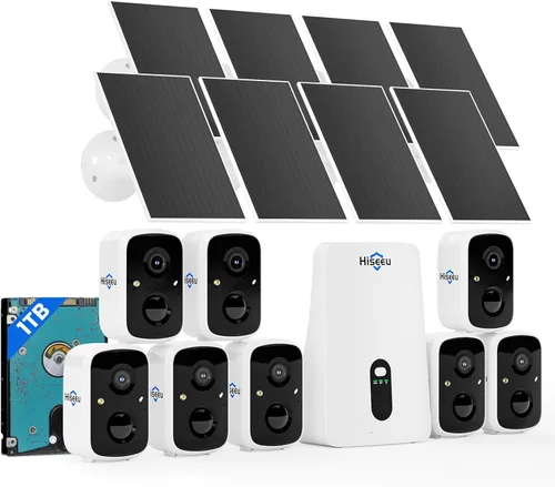 Miniatura 13 de Hiseeu Cámaras de seguridad inalámbricas para exteriores, kit de 2 cámaras, ampliable a 10CH, sin tarifa mensual, alimentado por energía solar, Kit