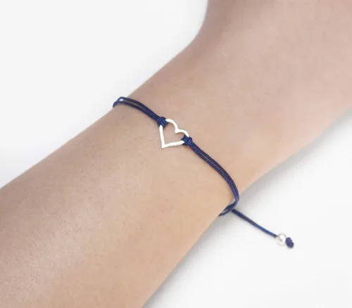 Miniatura 5 de Claudia Lira Joyas clásico azul para mujer pulsera de amistad pequeña hecha a mano de plata de ley abierta en forma de corazón cordón ajustable